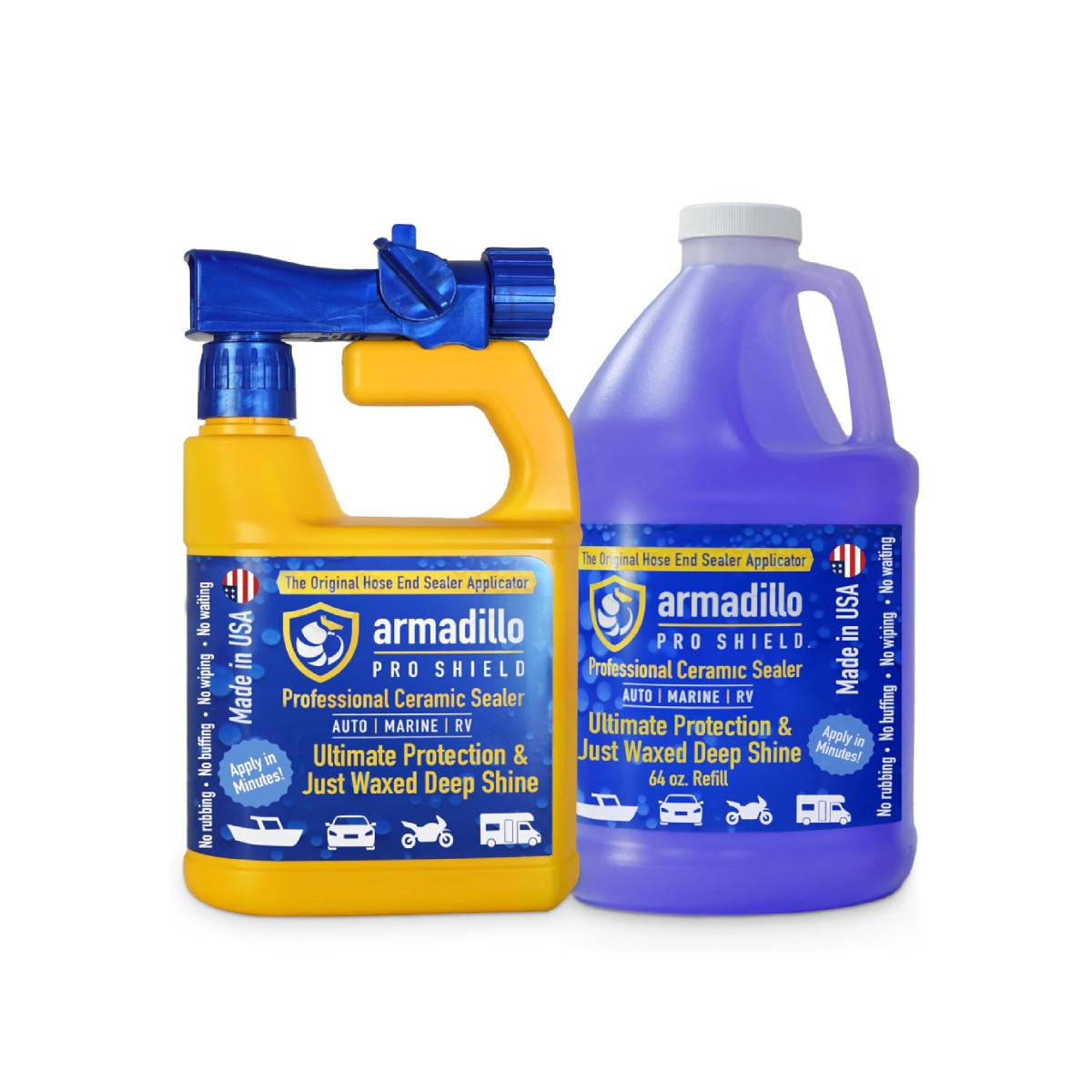 Two bottles of Armadillo Pro Shield ceramic sealer on a white background